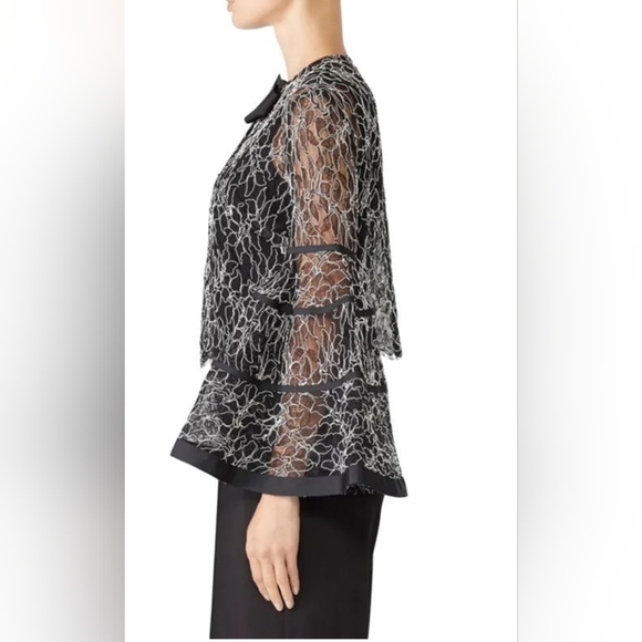 Alexis Floral Lace Sheer Cardigan Topper Top Embroidered Textured L Bell Sleeve - Picture 2 of 11